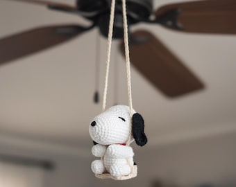 Crochet Car Mirror Hanging: Handmade Snooped Dog Amigurumi Plush Car Charm