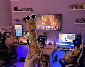 Handmade Marcus the Worm Plush: Finished Posable Crochet Amigurumi Plushie Gift for Mother's day Day