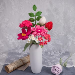 6-in-1 Crochet Bouquet PDF Digital File Handmade gift never wilt flowers Lily and rose Home Decor & Back to school Thanksgiving gift
