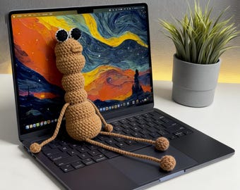 Handmade Marcus the Worm Plush: Finished Posable Crochet Amigurumi Plushie Gift for Gamer