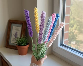 Handmade Finished Crochet Lavender, Crochet Flower Bouquet, Anniversary Gift, Housewarming Gift, Home Decor, Gift For Her, Crochet Art