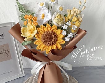 Crochet Flower Pattern: Sunflower, Tulip, Rose Bouquet (PDF Pattern)