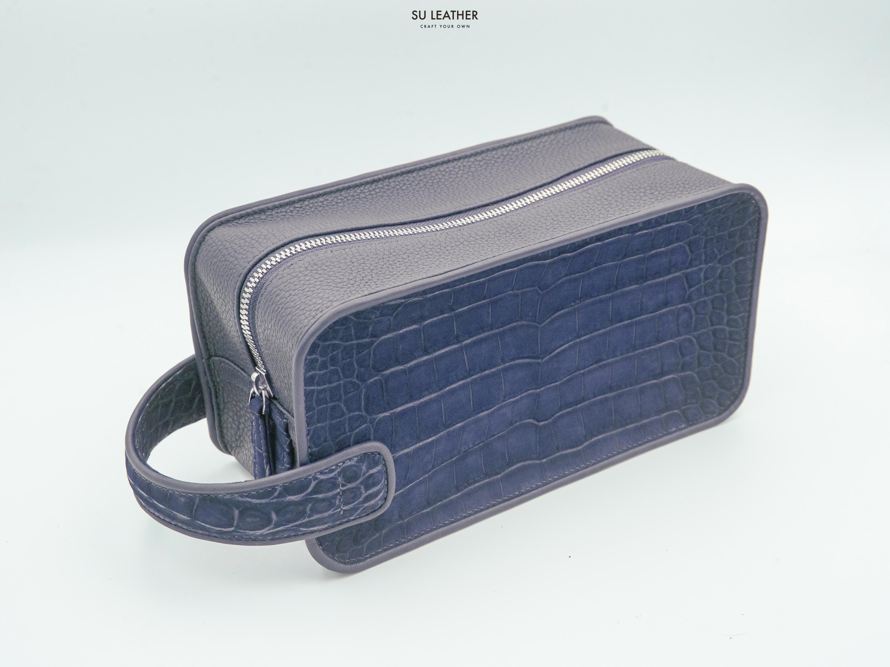 Handmade Alligator & Togo Leather Dopp Kit: Luxury Travel Toiletry Bag