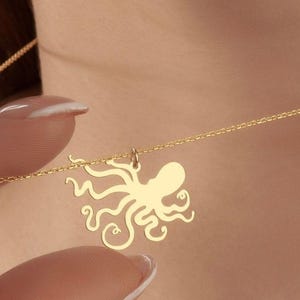 14K Solid Gold Octopus Necklace: Nautical Sea Life Pendant, Ocean Animal Necklace