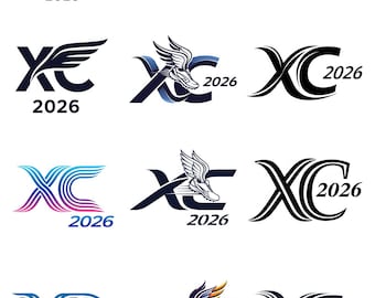 May include: A collection of logos featuring the letters "XC" and the number "2026". The logos incorporate wings, running shoes, and stylized designs in various colors, including black, blue, and gradients. These logos are likely for a cross-country running event.