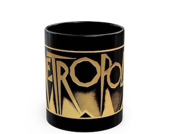Metropolis 1927 Film schwarze Tasse - 11 Unzen, Art Deco, Perfekt für Kaffeeliebhaber, einzigartiges Geschenk, Vintage Stil, Wohnkultur