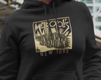 Felpa con cappuccio in pile New York Metropolis: design Art Déco del film del 1927