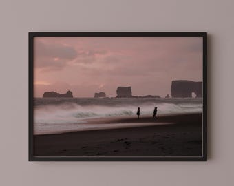 Iceland Reynisfjara Beach Print // Black Sand Sunset Photography