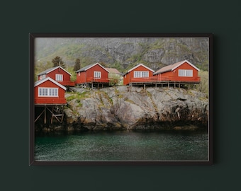 Red Cabins Print // Lofoten Norway Travel Photography