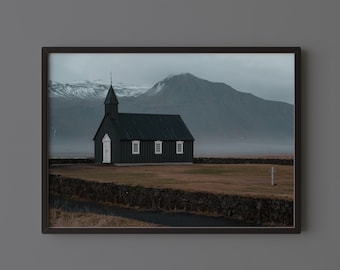 Iceland Black Church Print // Budakirkja Travel Photography