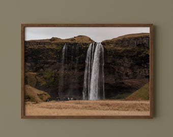Seljalandsfoss Iceland Waterfall Photo Print // Dramatic Travel Photography