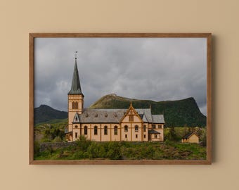 Norway Wooden Church Print // Lofoten Travel Photography, Vågan Church