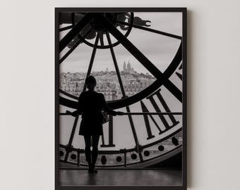 Black & White Musee d'Orsay Clock Print // Travel Photography, Paris Home Decor