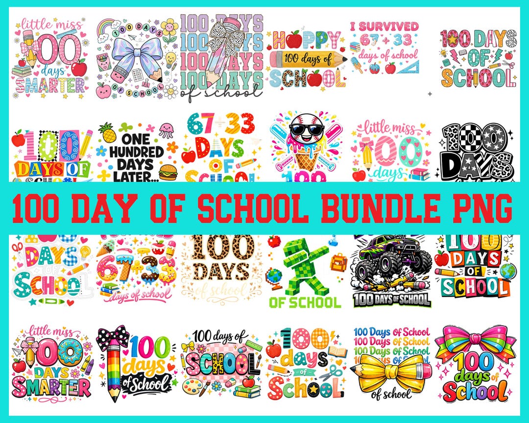100 Days of School PNG Bundle, Teacher Designs (digital Download - Etsy