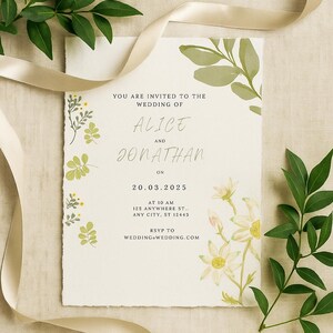 Faire-part de mariage floral modifiable - modèle d'invitation bohème minimal, téléchargement sur toile, carte de mariage imprimable, conception de mariage d'été