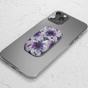 Oil Painting Purple Daisies Phone Click-On Grip, Phone Holder Stand PopSocket, Phone Grip Sticker, Phone Accessory, Phone Grip