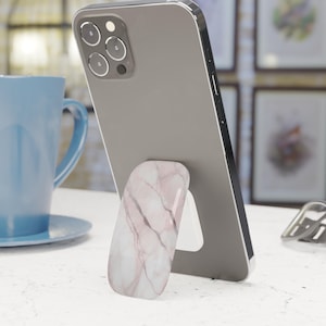 Faux Marble Blush Silver Metallic Look Phone Click-On Grip, Phone Holder Stand PopSocket, Phone Grip Sticker, Phone Accessory, Phone Grip
