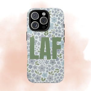 Muted Soft Pastel Blue Floral Pattern Phone Case, Tough Cover Phone, Personalized Initials, Custom Text, Custom Name, Gift for Her, Holidays