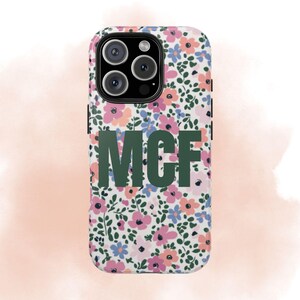 Pink Floral Pattern Boho Flowers Phone Case, Tough Cover Phone, Personalized Initials, Custom Text, Custom Name, Gift for Her, Holidays