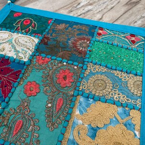 Boho Patchwork Table Runner, Hand-Embroidered Wall Hanging, Reclaimed Vintage Fabrics image 8