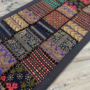 Boho Patchwork Table Runner, Hand-Embroidered Wall Hanging, Reclaimed Vintage Fabrics image 9