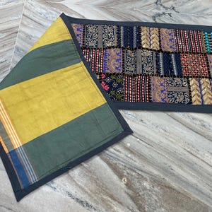 Boho Patchwork Table Runner, Hand-Embroidered Wall Hanging, Reclaimed Vintage Fabrics image 4