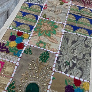 Boho Patchwork Table Runner, Hand-Embroidered Wall Hanging, Reclaimed Vintage Fabrics image 7