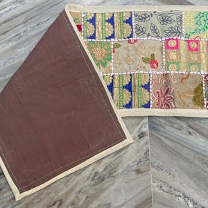 Boho Patchwork Table Runner, Hand-Embroidered Wall Hanging, Reclaimed Vintage Fabrics image 3