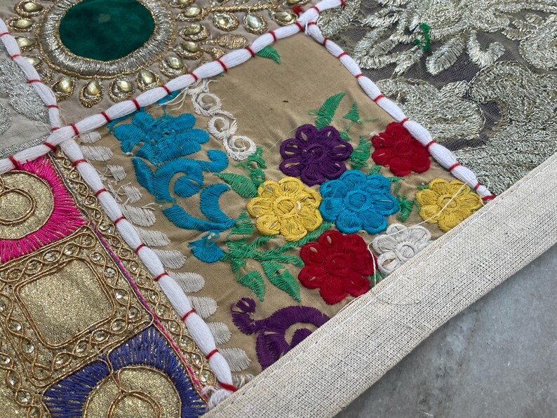 Boho Patchwork Table Runner, Hand-Embroidered Wall Hanging, Reclaimed Vintage Fabrics image 9