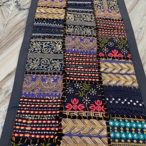 Boho Patchwork Table Runner, Hand-Embroidered Wall Hanging, Reclaimed Vintage Fabrics image 12