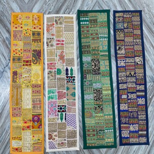 Boho Patchwork Table Runner, Hand-Embroidered Wall Hanging, Reclaimed Vintage Fabrics image 3