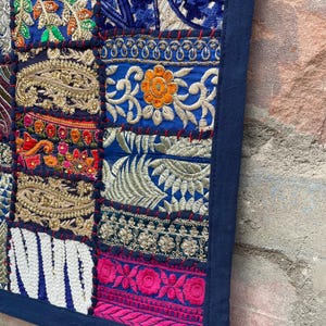 Boho Patchwork Table Runner, Hand-Embroidered Wall Hanging, Reclaimed Vintage Textiles image 7