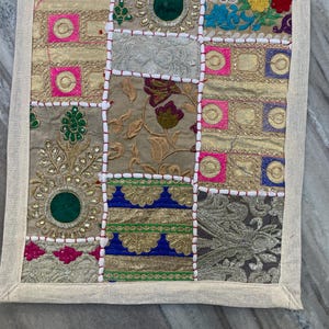 Boho Patchwork Table Runner, Hand-Embroidered Wall Hanging, Reclaimed Vintage Fabrics image 5