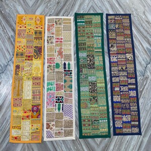 Boho Patchwork Table Runner, Hand-Embroidered Wall Hanging, Reclaimed Vintage Fabrics image 1
