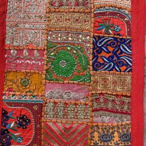 Boho Patchwork Table Runner, Hand-Embroidered Wall Hanging, Reclaimed Vintage Fabrics image 13
