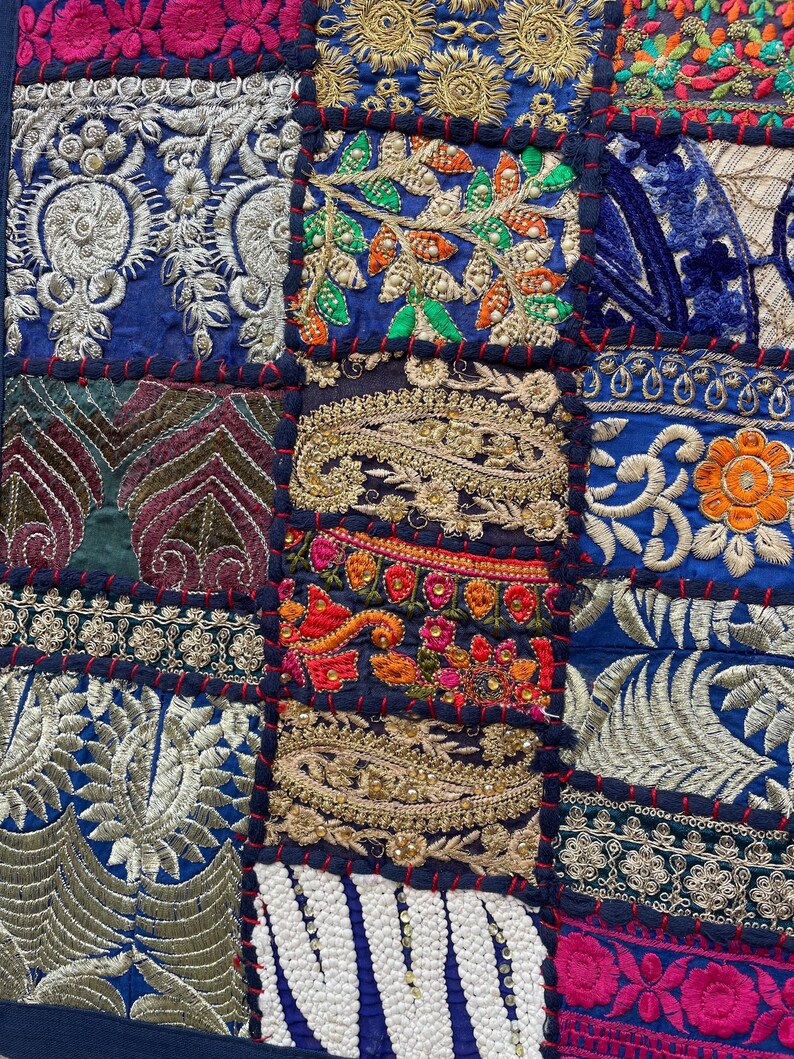 Boho Patchwork Table Runner, Hand-Embroidered Wall Hanging, Reclaimed Vintage Textiles image 6