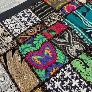 Boho Patchwork Table Runner, Hand-Embroidered Wall Hanging, Reclaimed Vintage Fabrics image 11