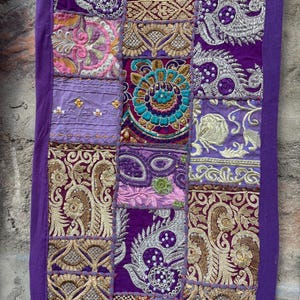Boho Patchwork Table Runner, Hand-Embroidered Wall Hanging, Reclaimed Vintage Fabrics image 17