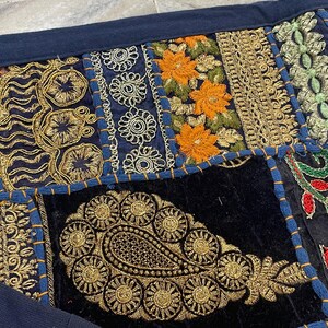 Boho Patchwork Table Runner, Hand-Embroidered Wall Hanging, Reclaimed Vintage Fabrics image 4