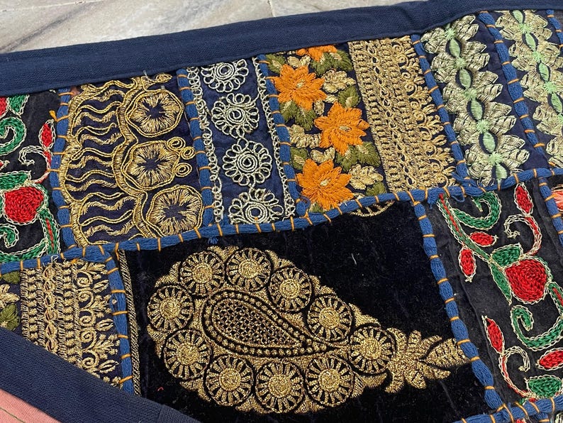 Boho Patchwork Table Runner, Hand-Embroidered Wall Hanging, Reclaimed Vintage Fabrics image 4