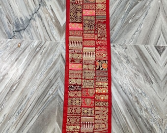 Boho Patchwork Table Runner, Indian Hand-Embroidered Wall Hanging, Reclaimed Textiles, Hand-Stitched Home Decor