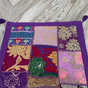 Boho Patchwork Table Runner, Hand-Embroidered Wall Hanging, Reclaimed Vintage Fabrics image 2