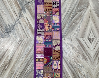 Boho Patchwork Table Runner, Hand-Embroidered Wall Hanging, Reclaimed Vintage Fabrics