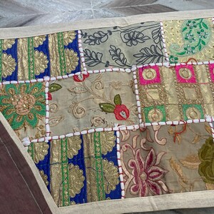 Boho Patchwork Table Runner, Hand-Embroidered Wall Hanging, Reclaimed Vintage Fabrics image 4