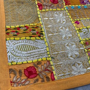 Boho Patchwork Table Runner, Hand-Embroidered Wall Hanging, Reclaimed Vintage Fabrics image 8