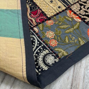 Boho Patchwork Table Runner, Hand-Embroidered Wall Hanging, Reclaimed Vintage Fabrics image 10