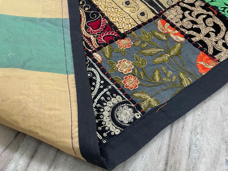Boho Patchwork Table Runner, Hand-Embroidered Wall Hanging, Reclaimed Vintage Fabrics image 10