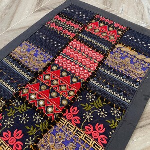 Boho Patchwork Table Runner, Hand-Embroidered Wall Hanging, Reclaimed Vintage Fabrics image 10