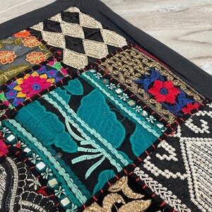 Boho Patchwork Table Runner, Hand-Embroidered Wall Hanging, Reclaimed Vintage Fabrics image 5
