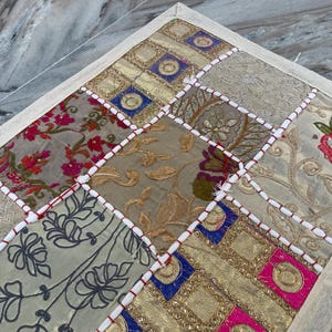 Boho Patchwork Table Runner, Hand-Embroidered Wall Hanging, Reclaimed Vintage Fabrics image 10